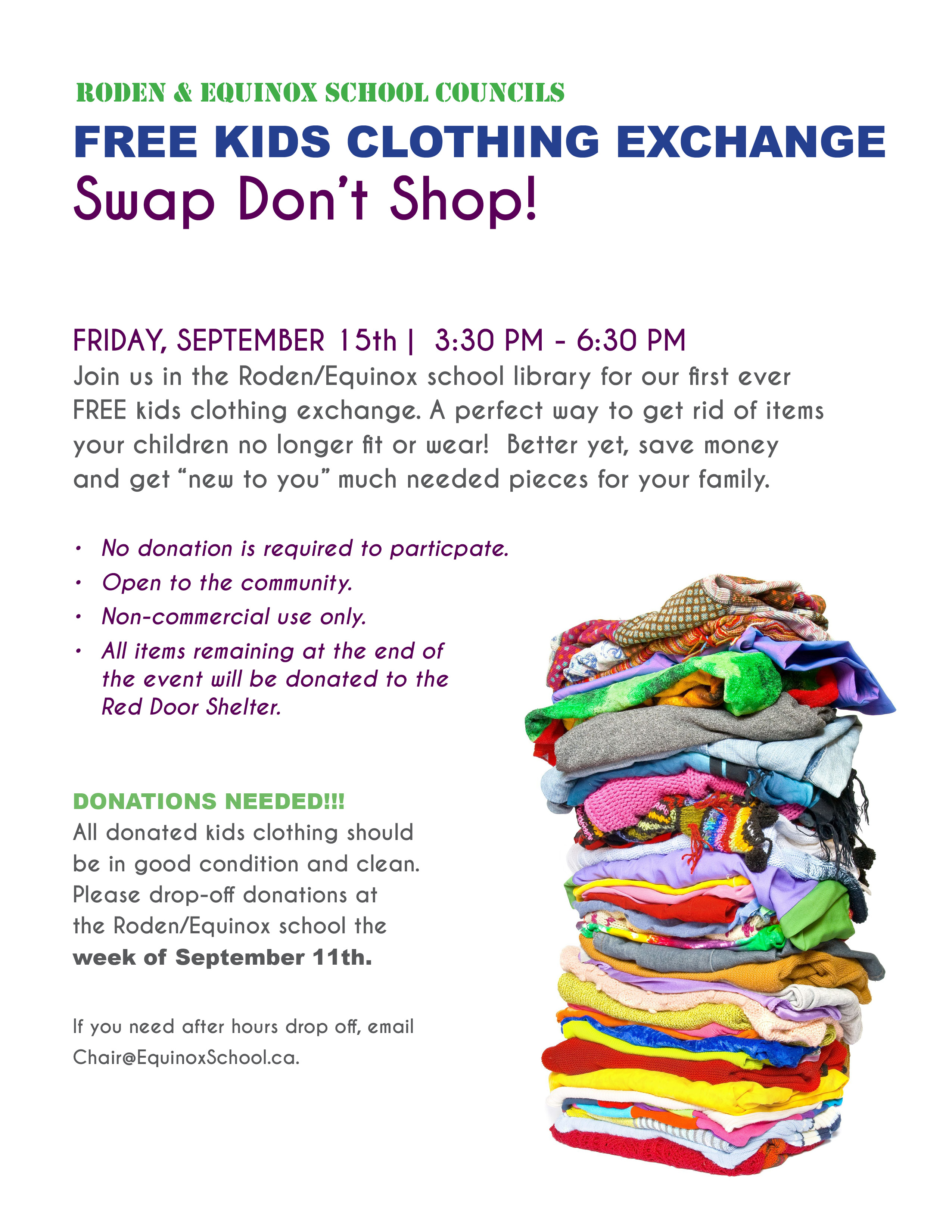 Roden and Equinox School Councils Clothing Exchange September 15 2017