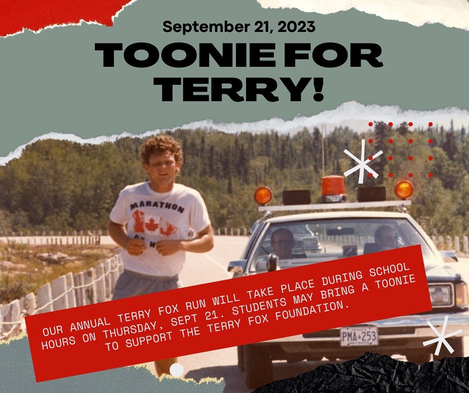 Roden’s annual Terry Fox Run is taking place tomorrow (Thursday), September 21, on school grounds. Bring a toonie if you can! #toonieforterry #terryfoxrun